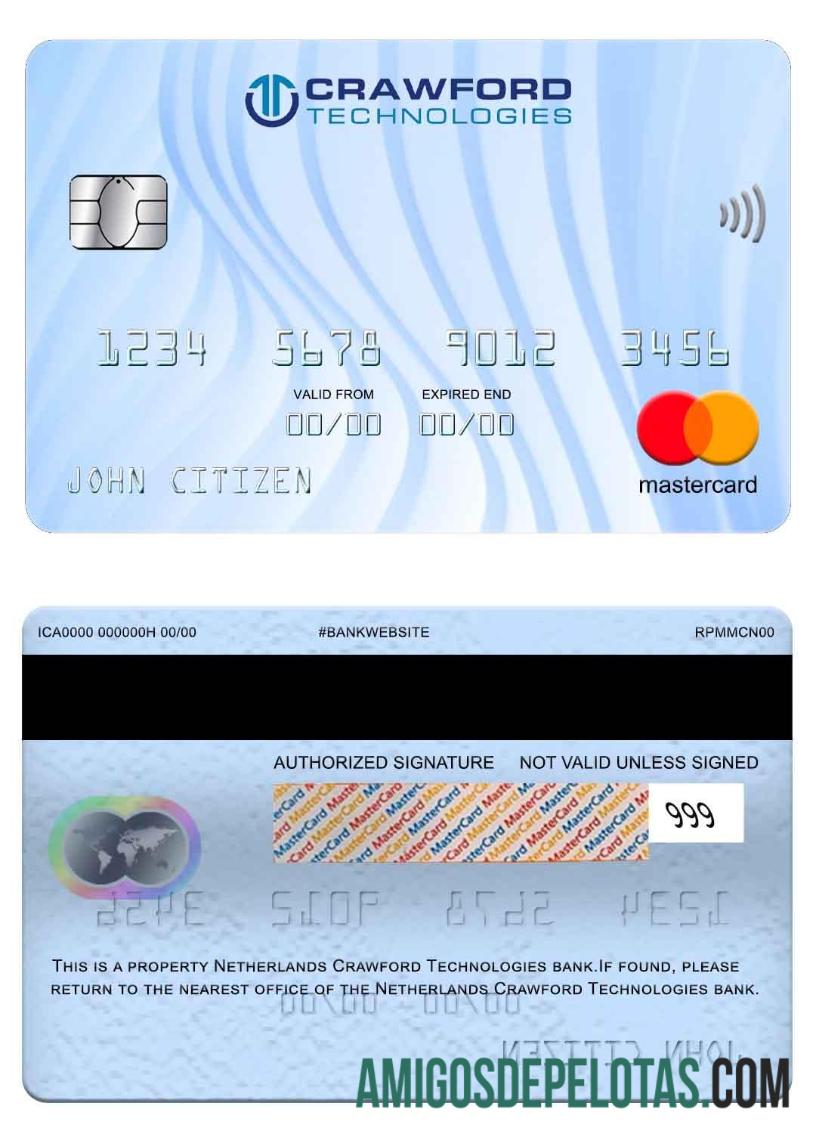 Netherlands (Holland) Crawford Technologies Bank Mastercard template